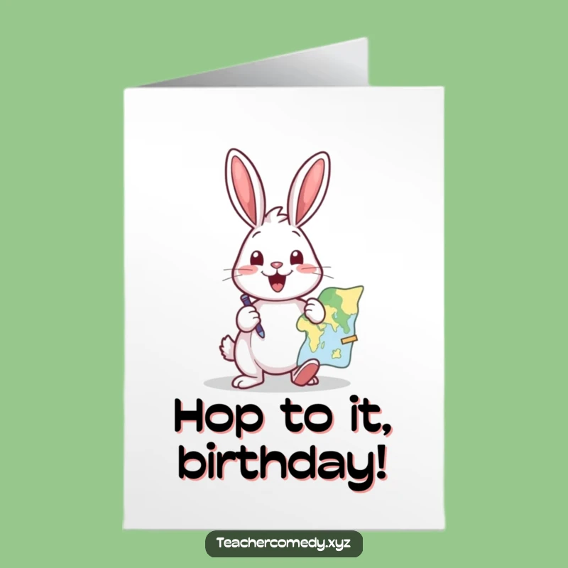 Free Printable Rabbit Birthday Card: Excited Explorer Plans a Hilarious Party Adventure Awaits