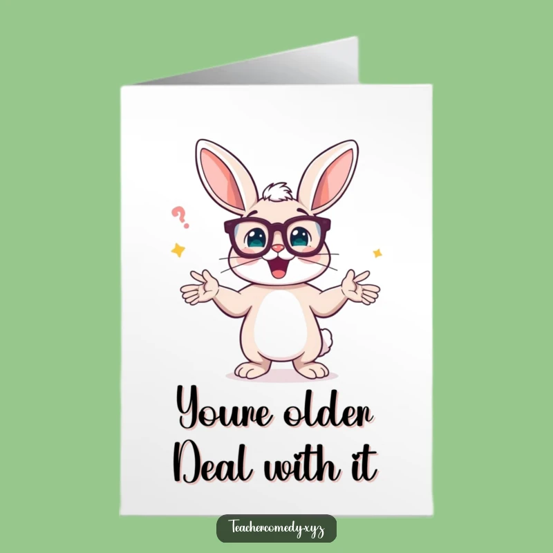 Free Printable Funny Birthday Card: Bunny Explains with Glasses - Hilarious Downloadable Gift