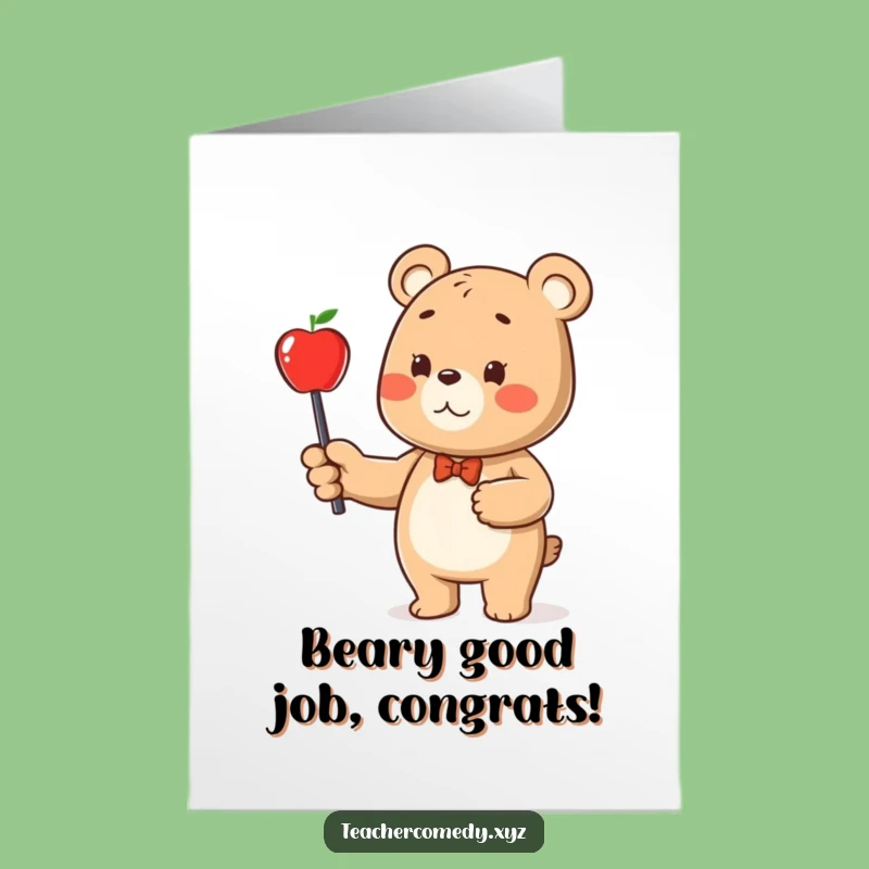 Free Printable Congrats Card: Bear Points to Success (Apple!) for Big Wins