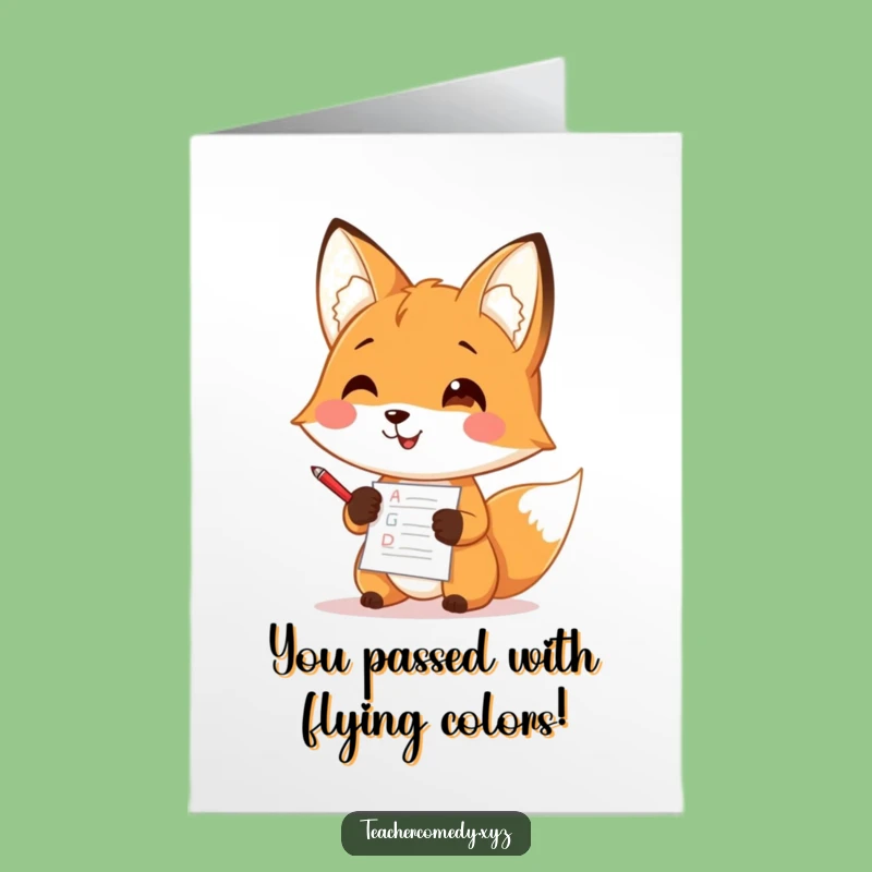 Free Printable Congrats Card: Funny Fox Grading Papers - Unique Downloadable Success Gift