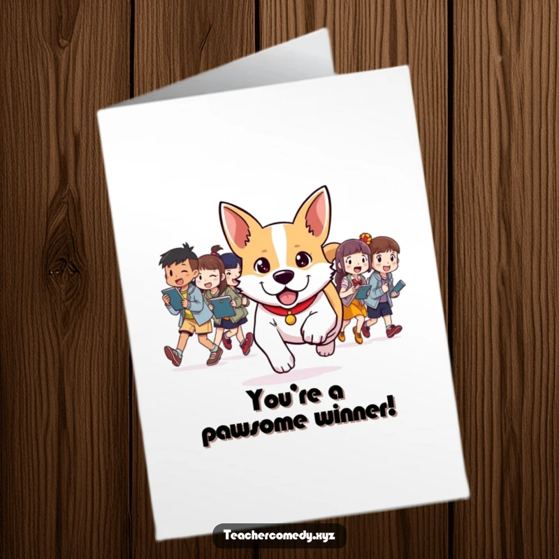 Free Printable Congratulations Card: A determined dog guides students through a fun activity, symbolizing teamwork and achievement.