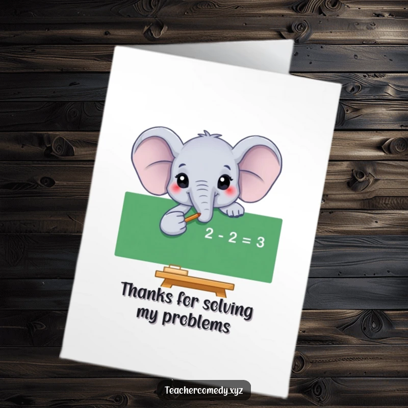 Funny Free Printable Elephant Thank You Card: Elephant points to math equation, expressing smart gratitude.