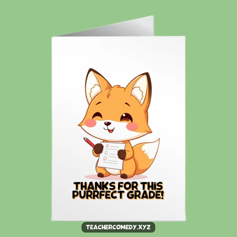 Free Printable Thank You Card: Fox Teacher Grading - Gratitude Downloadable Gift