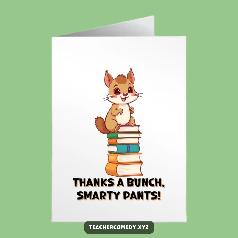 Free Printable Thank You Card: Funny Squirrel Bookworm Climbing Ladder, Downloadable Gift