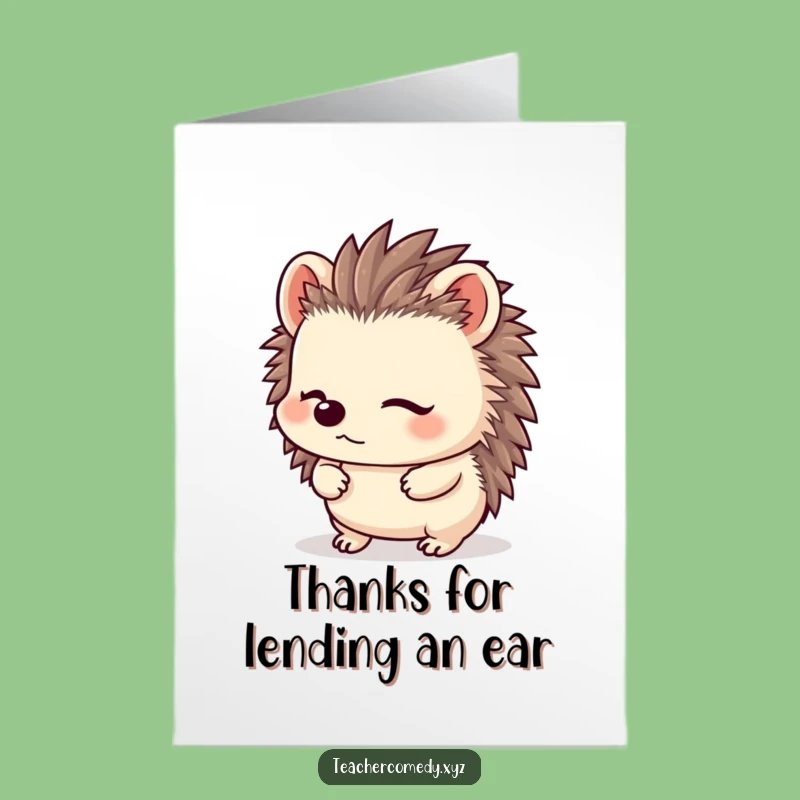 Free Printable Thank You Card: Attentive Hedgehog Gratitude Funny Downloadable
