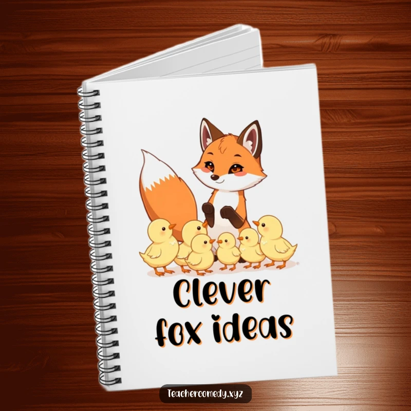 Funny notebook with a playful fox teaching eager chicks, perfect for school, work, or journaling with a humorous, educational theme.