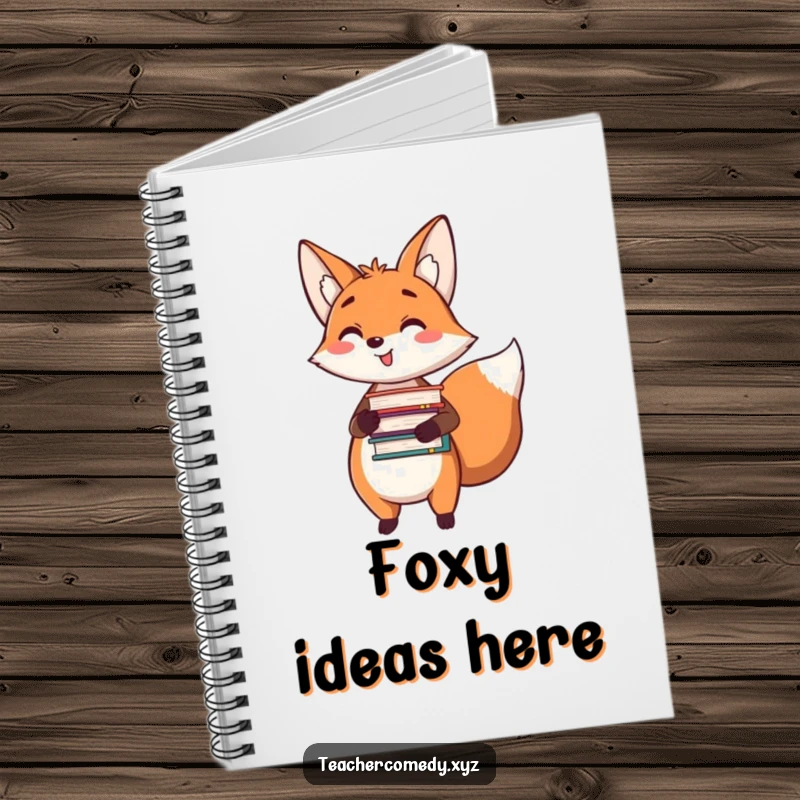 Funny notebook featuring a happy fox holding a stack of books and pointing, ideal for jotting down literary thoughts and ideas.