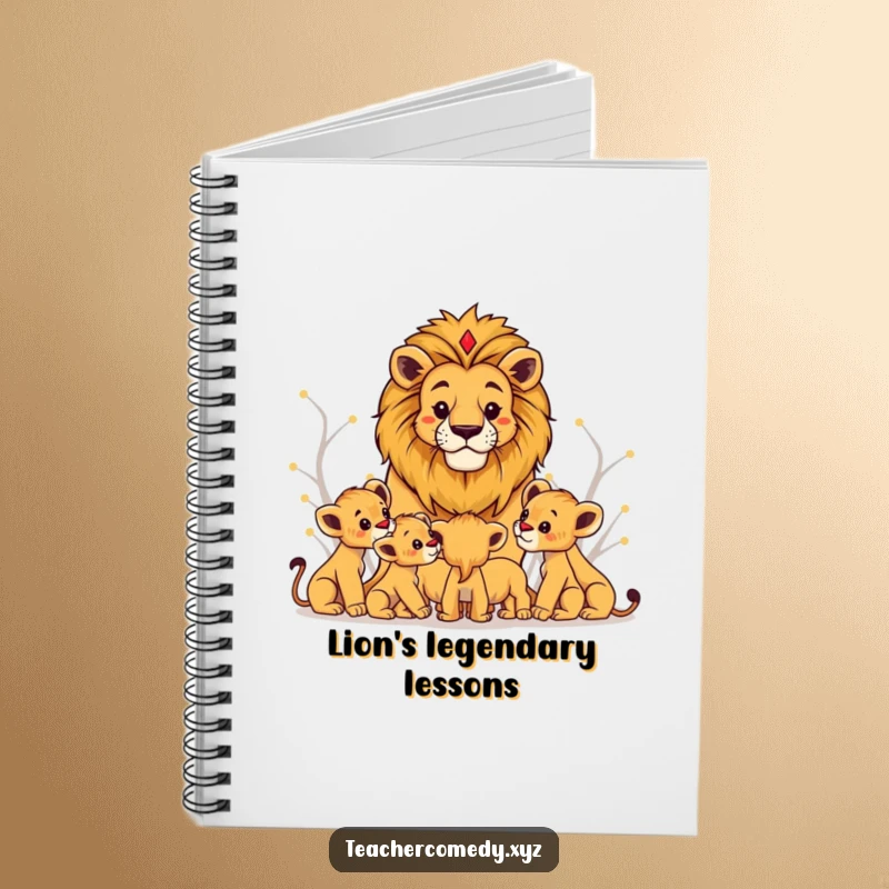 Funny lion king notebook with a regal lion teaching cubs, ideal for notes, lessons, and journaling.