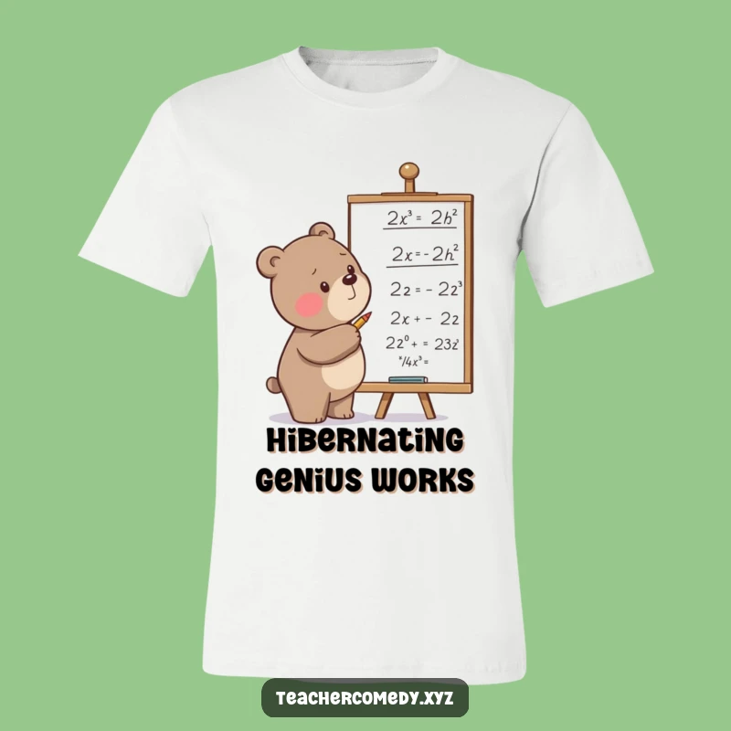 Funny Bear Math T-Shirt: Determined Bear, Equations on Whiteboard, Hilarious Science Tee Gift