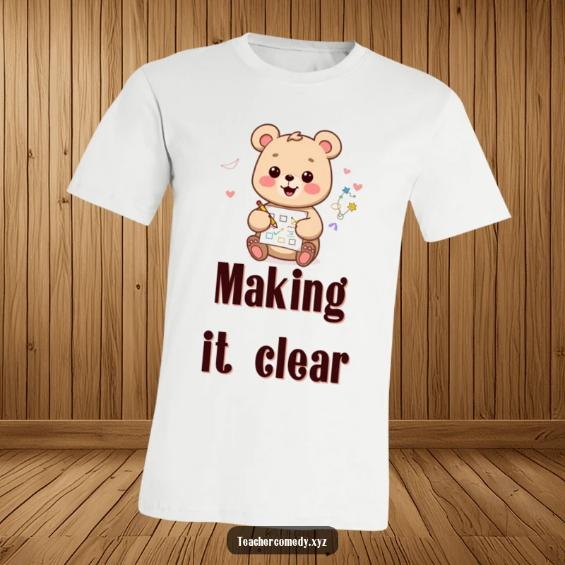 Funny kawaii bear t-shirt, happy and skilled, drawing a colorful diagram on paper, perfect for artistic individuals.