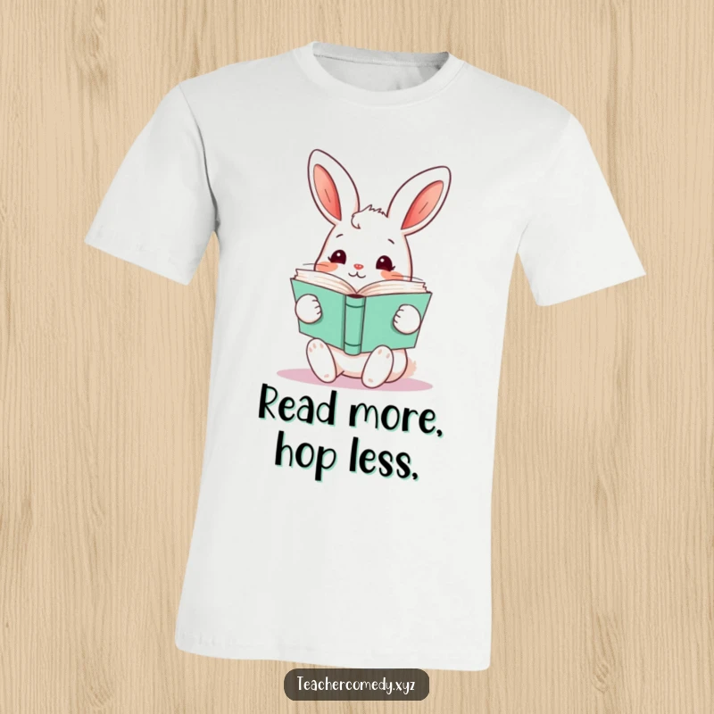 Funny kawaii rabbit holding many open books, curious and eager to read, a witty and humorous graphic tee for book lovers.