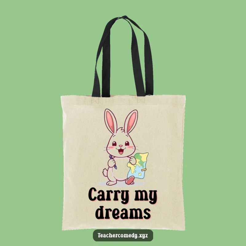 Funny Rabbit Trip Tote Bag: Excited Map Pointer - Practical & Hilarious Travel Gift!