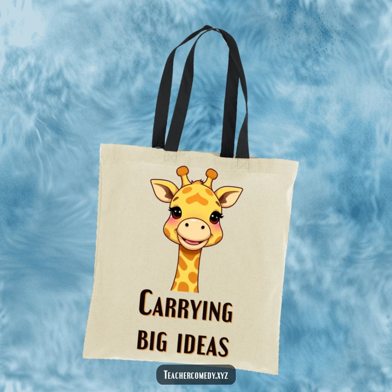 Funny Giraffe Knowledge Tote Bag: A cheerful giraffe using its neck to illustrate a complex idea, perfect for carrying books and essentials.