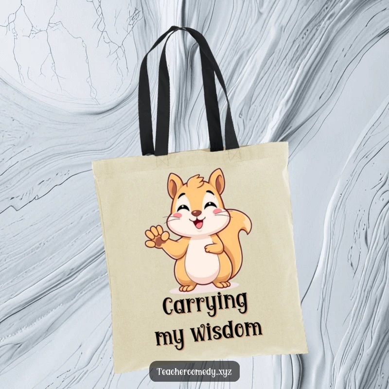 Funny kawaii squirrel raising its paw to answer, embodying sharp intellect and helpfulness, a durable and humorous tote bag.